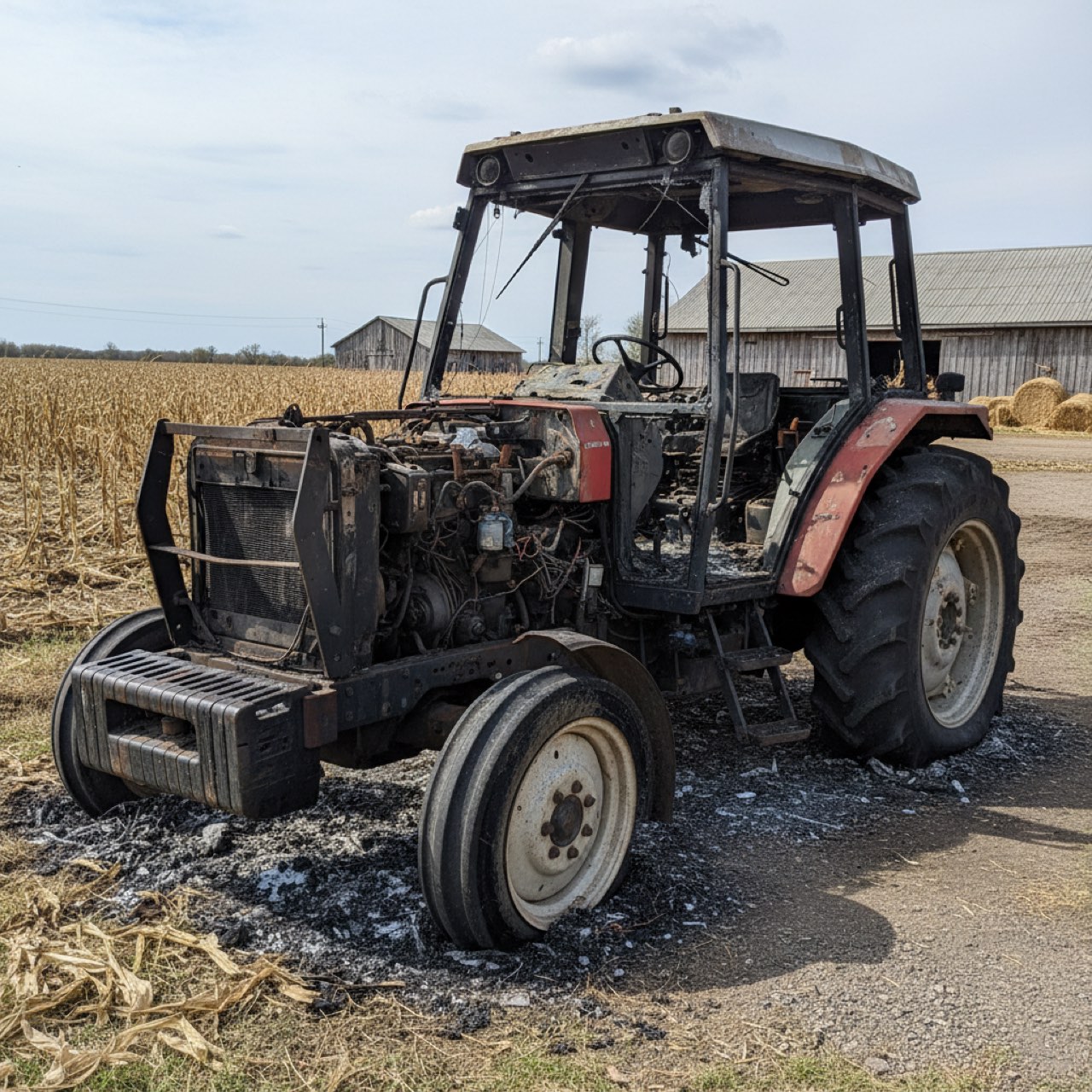 Tractor, fire damage